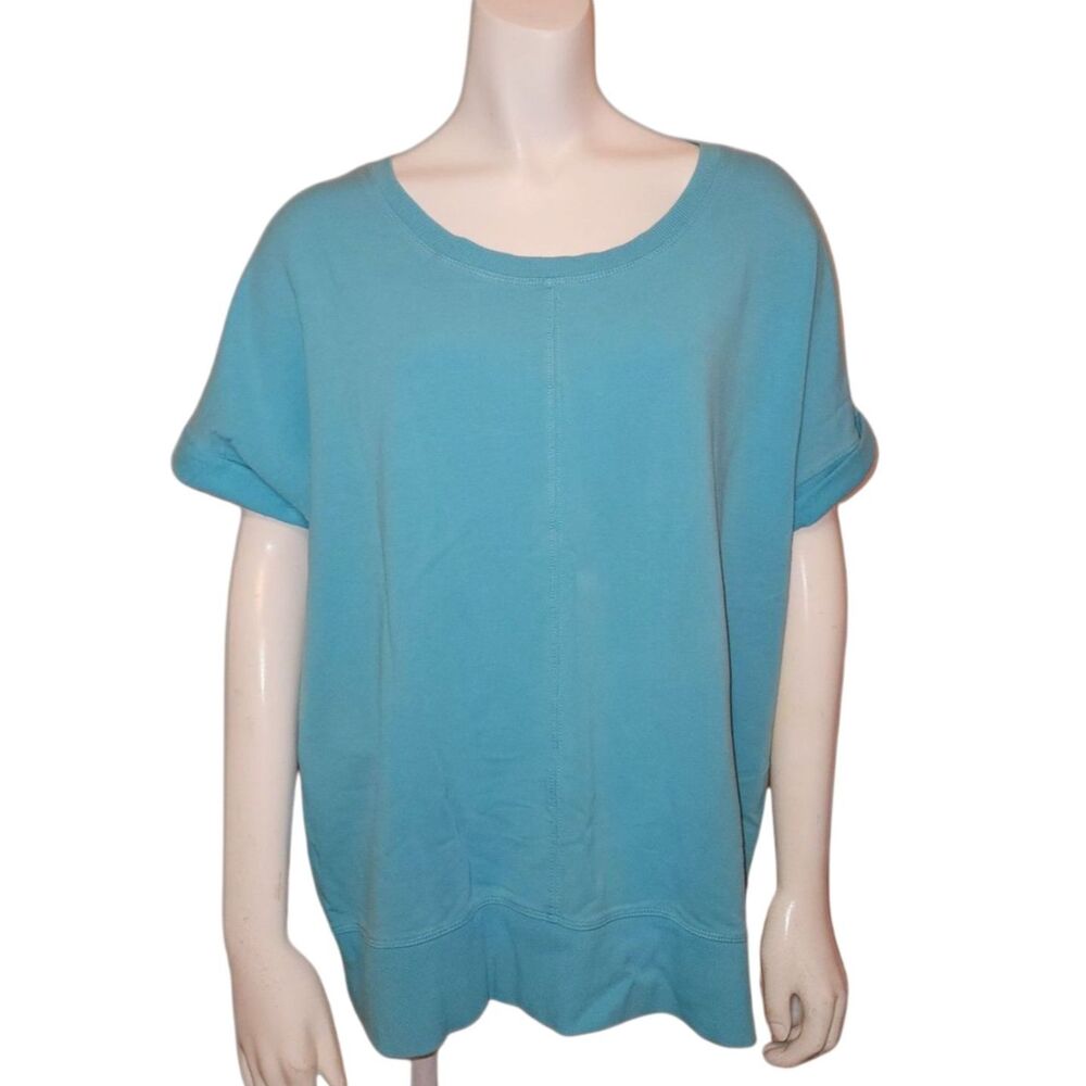 Green Tea Aqua Blue Short Sleeve Seamed T Shirt Womens Size Large
